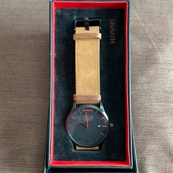 MVMT Black/Tan leather - Needs Battery - Box Has Wear/Damage - See Pics - Picture 1 of 8